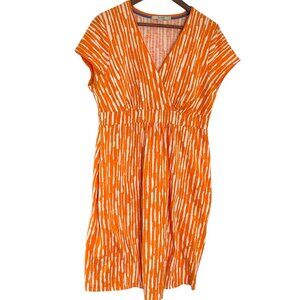 Boden Faux Wrap Sun Dress 14L 14 Tall Orange White Geometric Stripe Short Sleeve